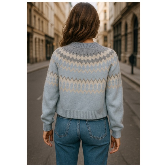 La Vie Rebecca Taylor Blue Fair Isle Wool Blend Cardigan Sweater NWT XL - Picture 4 of 15